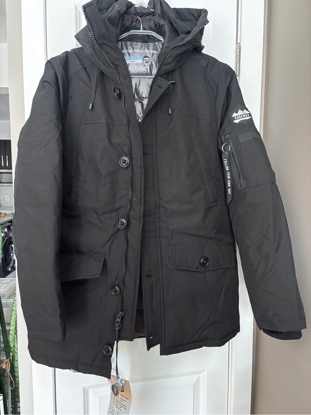 Men's hooded Black Insulated Puffer Parka Jacket -L